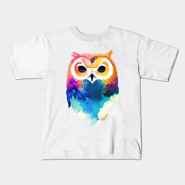 Owl Bird Wild Nature Animal Colors Paint Kids T-Shirt by Cubebox